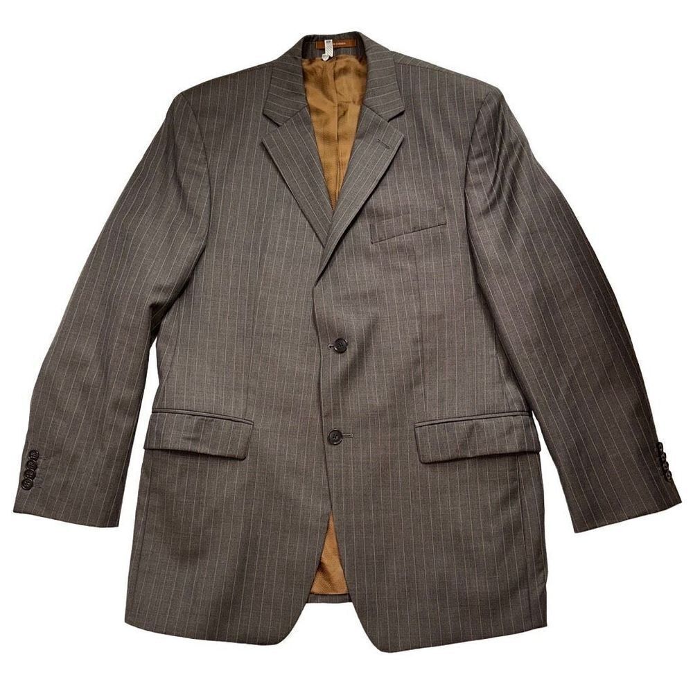 MICHAEL Michael Kors Mens‎ Gray Tan Wool Pinstriped Blazer 40R Preppy Modern